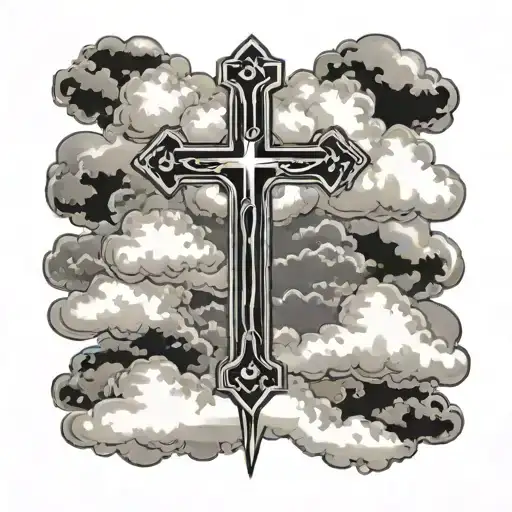 3 crosses with clouds surrounding them tattoo design idea