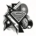 samoan tribal tattoo that includes the Philippines flag Sun and stars, the Superman insignia and the Christian cross tattoo design idea