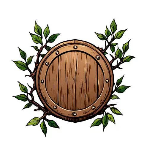round wooden shield in branches tattoo design idea