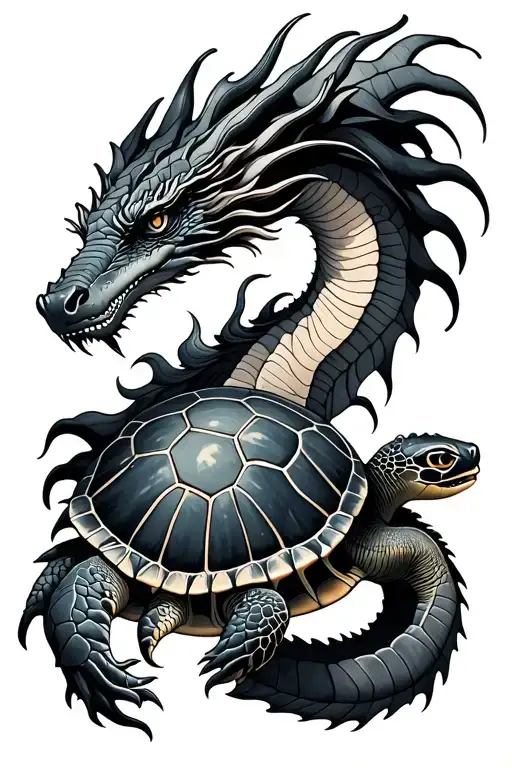 dragon and sea turtle tattoo design idea