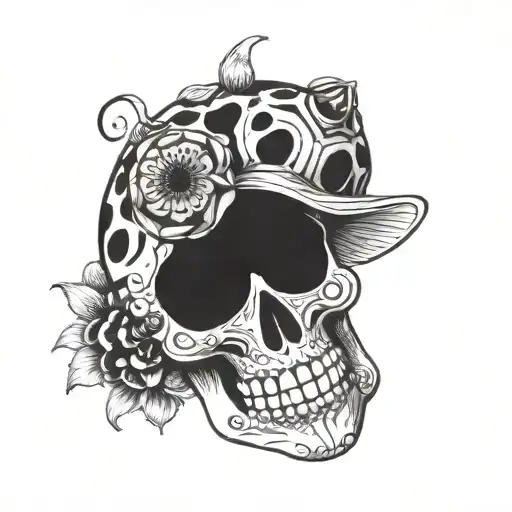 Sugar skull with a lady bug resting tattoo design idea