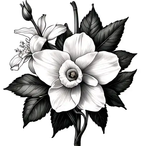 Psalm 34:18 with a daffodil on one side and a honeysuckle on the other  tattoo design idea