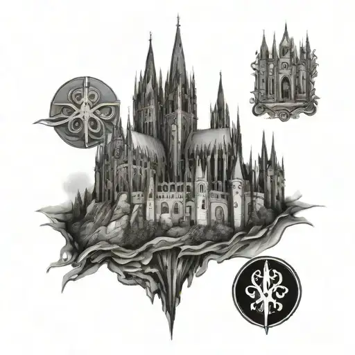 gotic castle Kölner Dom Gothic style tattoo design idea