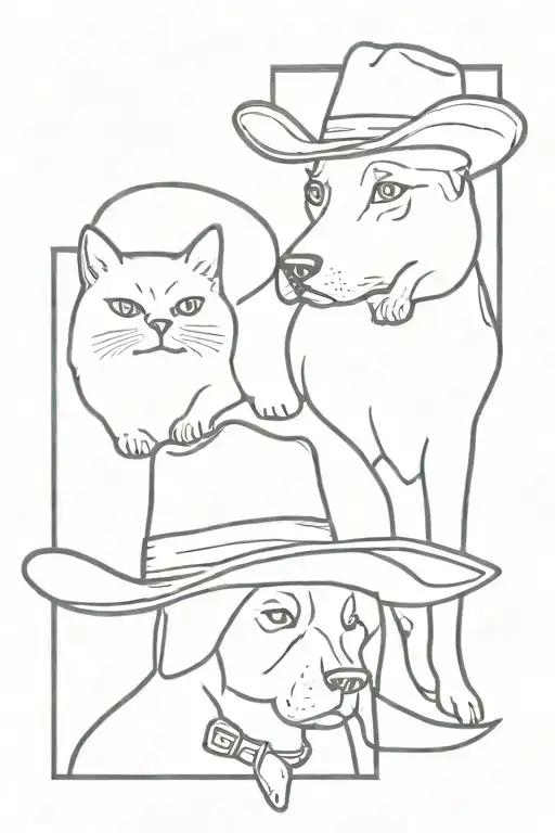 dog and cat wearing cowboy hat tattoo design idea