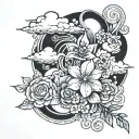 anime clouds and flowers   tattoo design idea