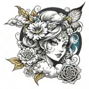 anime clouds and flowers   tattoo design idea