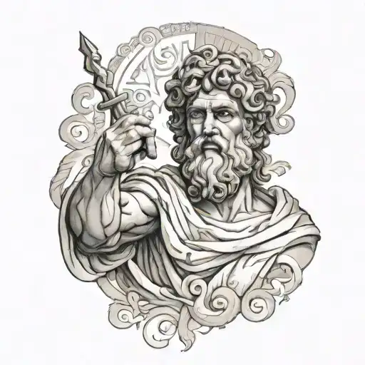greek words, greek god holding tattoo design idea