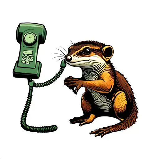 A banded Mongoose with a telephone from the 70s tattoo design idea