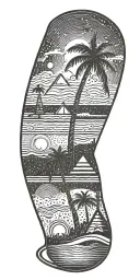 outer space, palm tree, galaxy, pyramid, shoal wintergreen dip can in the sand with a sunset tattoo design idea