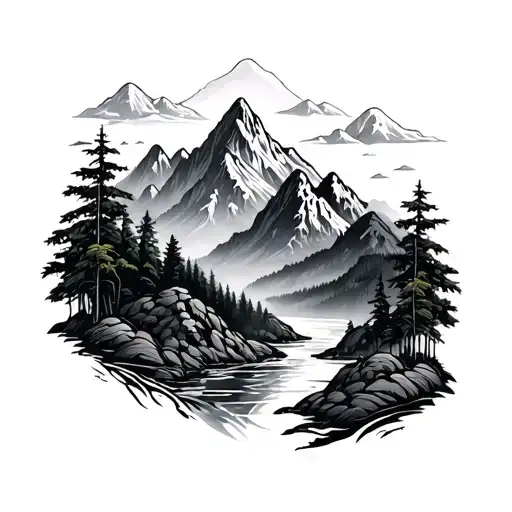 mountains and jungle tattoo design idea