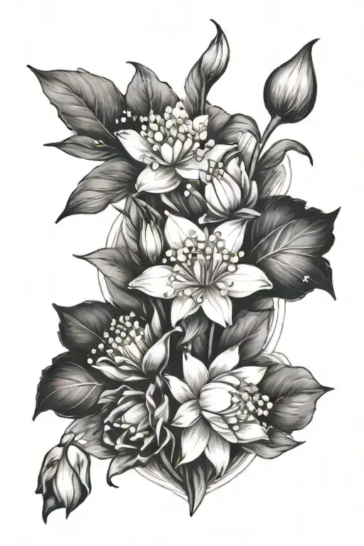 lily of the valley and water lily and rose bouquet of flowers tattoo design idea