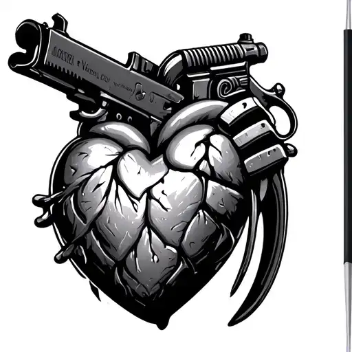 heart with grenade launcher tattoo design idea