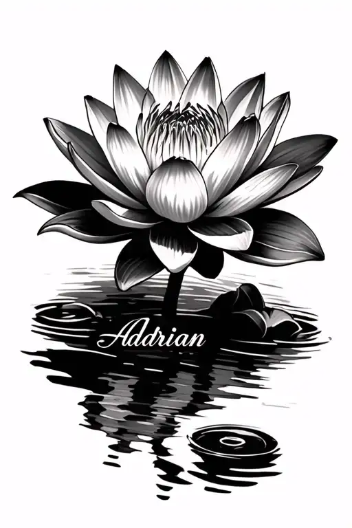 water lily flower with adrian name tattoo design idea