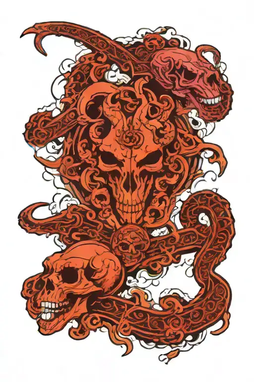 skulls clouds with Capricorn zodiac signs intertwined tattoo design idea