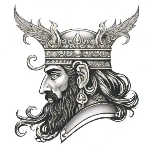 a head of king of persia tattoo design idea