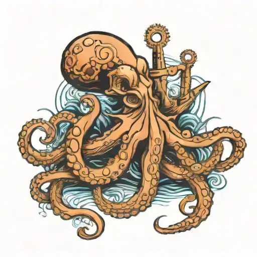 octopus wrapped around anchor stormy seas tattoo design idea