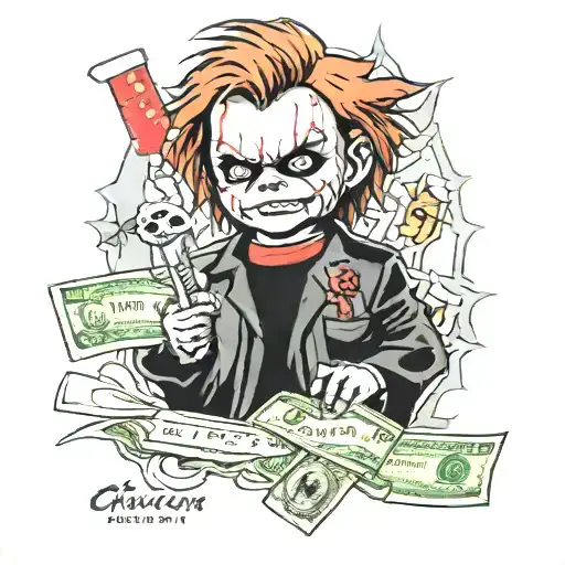 chucky doll and scarface money power quotes tattoo design idea