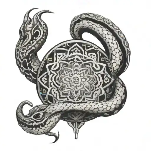 Mandala with snake coiled tattoo design idea