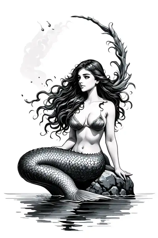 mermaid sitting on a rock tattoo design idea