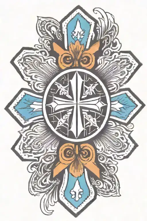 cross with Navajo medicine symbol in the middle tattoo design idea