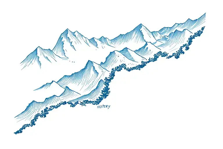 a mix of the blue ridge mountains ridgeline and the Monterey bay coastline tattoo design idea