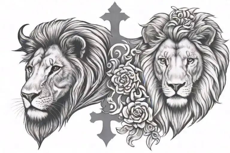 lion and lamb lion cross tattoo design idea
