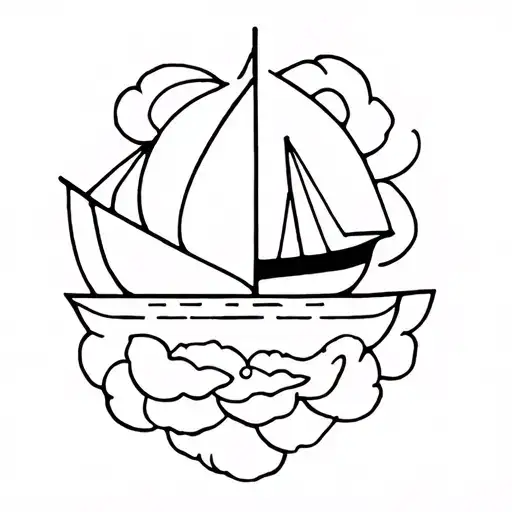 very simplified Tudor Rose and sail boat tattoo design idea