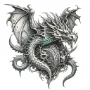 "Design a highly detailed, futuristic dragon tattoo with a cyberpunk twist. The dragon should have sleek, mechanical sca tattoo design idea