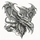 "Design a highly detailed, futuristic dragon tattoo with a cyberpunk twist. The dragon should have sleek, mechanical sca tattoo design idea