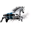 ford mustang logo with a 3d ghosted image of horse in the back ground on its hind legs front legs in the air tattoo design idea