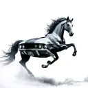 ford mustang logo with a 3d ghosted image of horse in the back ground on its hind legs front legs in the air tattoo design idea
