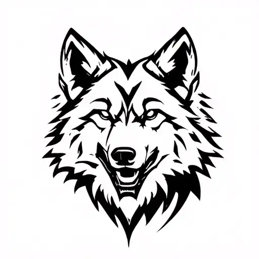 Wolf Head sillouette mechanical tattoo design idea