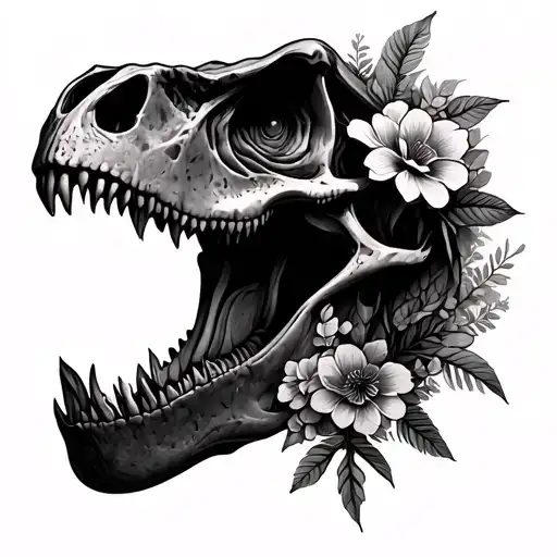 Dino skull floral tattoo design idea