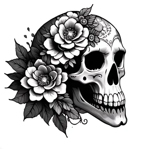 sugar skull steer skull flowers tattoo design idea