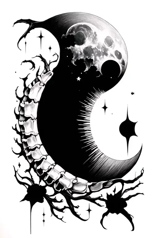 moon phase design spine tattoo tattoo design idea