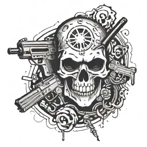 death the kid soul eater skull with pistols  tattoo design idea