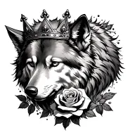 wolf with crown and rose intertwined tattoo design idea