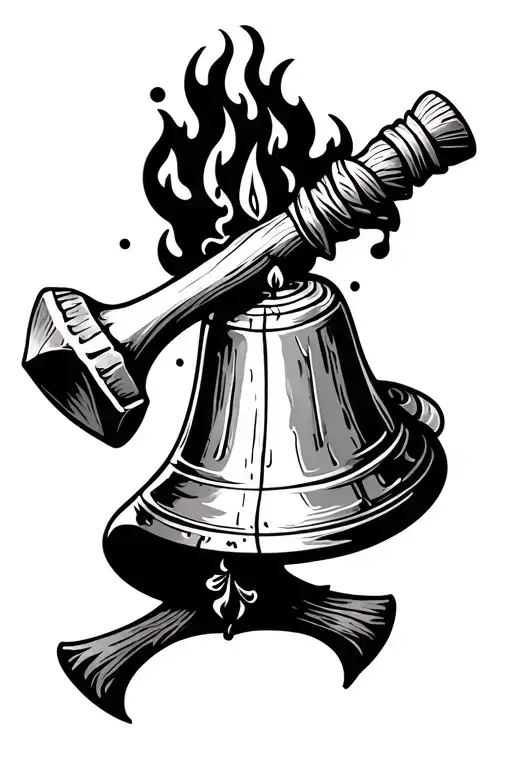 candles incense god bells anvil fire hammer gold tattoo design idea