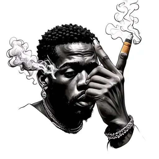 nigger smoking a joint one hand surrounded by smoke tattoo design idea