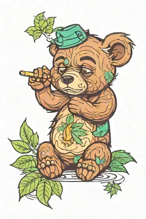 grumpy bear smoking weed leaf tattoo design idea