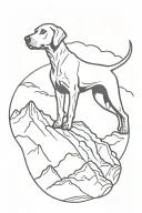 a tattoo sleeve for the upper arm of an mountains, lightning a Weimaraner dog tattoo design idea