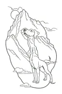 a tattoo sleeve for the upper arm of an mountains, lightning a Weimaraner dog tattoo design idea
