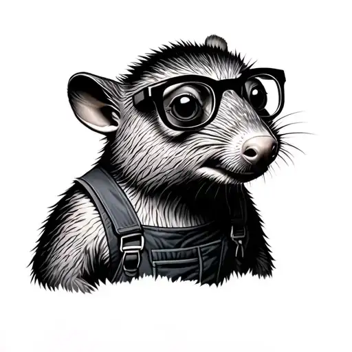 realistic mole animal with glasses and either suspenders or overalls tattoo design idea