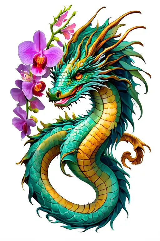  dragon and orchid leg tattoo featuring tattoo design idea