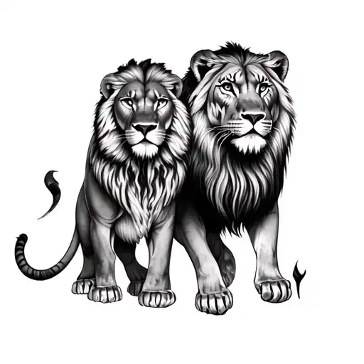 Male lion and female tigre tattoo design idea