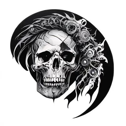 bio mechanical sleeve tattoo design idea