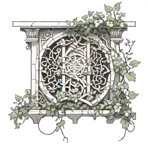 Ruins of a wall overtaken by growing vines and blooming flowers tattoo design idea