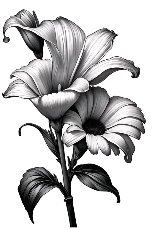 Calla Lilies with gerber daisy flower tattoo design idea