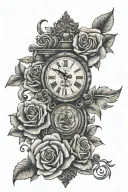 Christian recovery roses cross one day at a time clock tattoo design idea