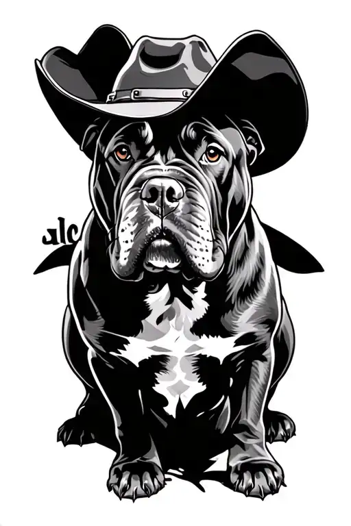 cane Corso with cowboy hat sitting tattoo design idea
